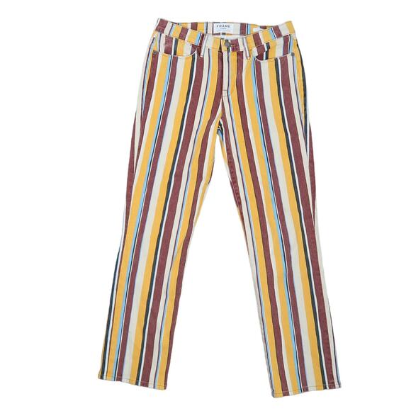 FRAME Le High Straight multicolor yellow red striped jeans 26 - Picture 1 of 5